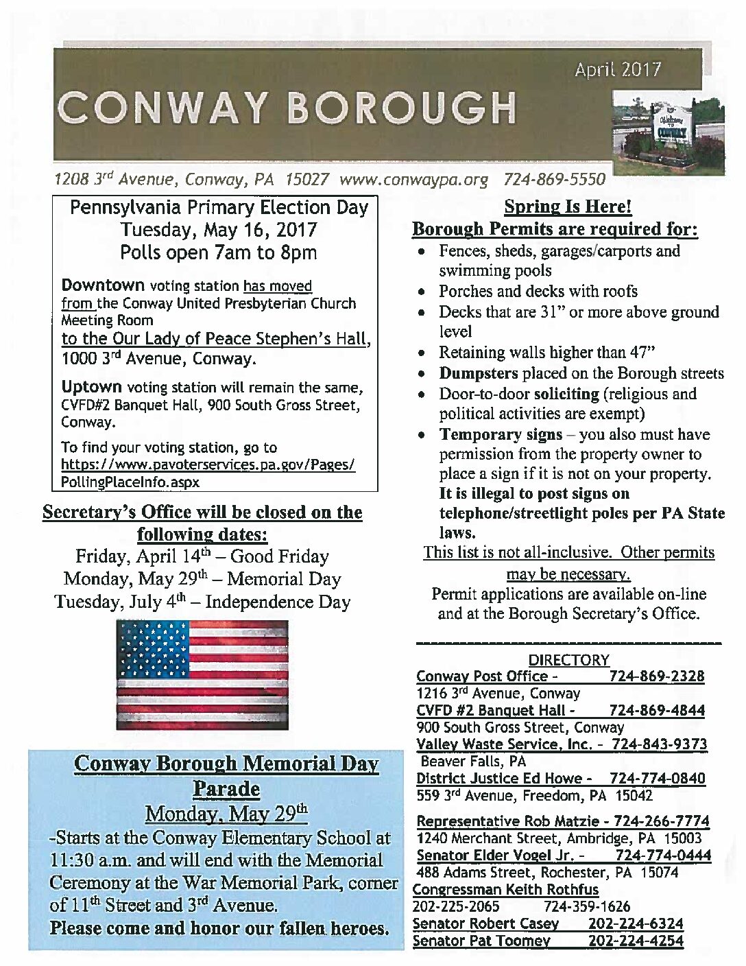 Thumbnail of the first page of 'April 2017 Newsletter'