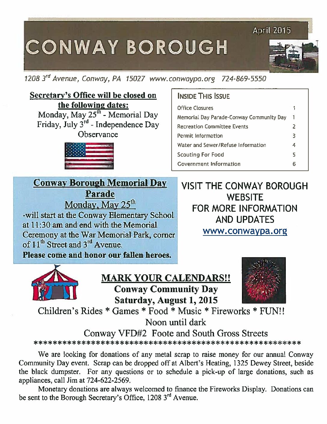 Thumbnail of the first page of 'April 2015 Newsletter'