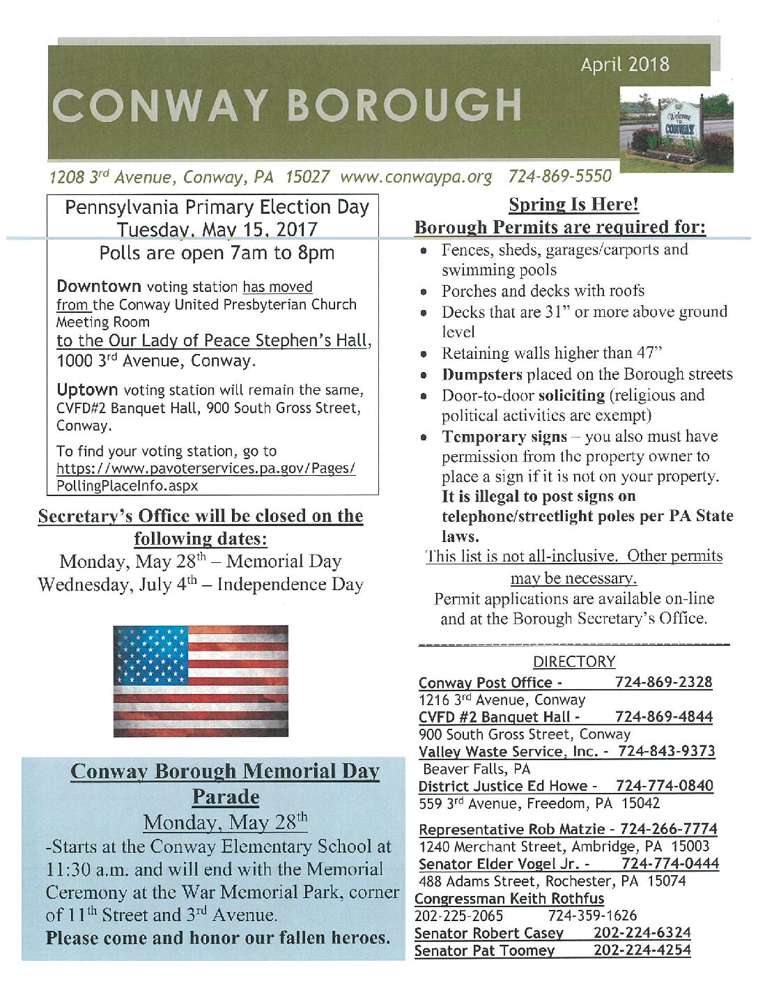 Thumbnail of the first page of 'April 2018 Newsletter'