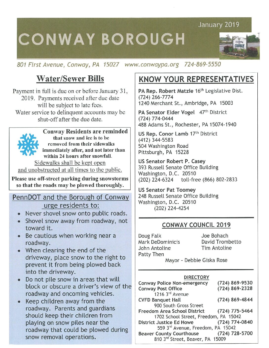 Thumbnail of the first page of 'January 2019 Newsletter'