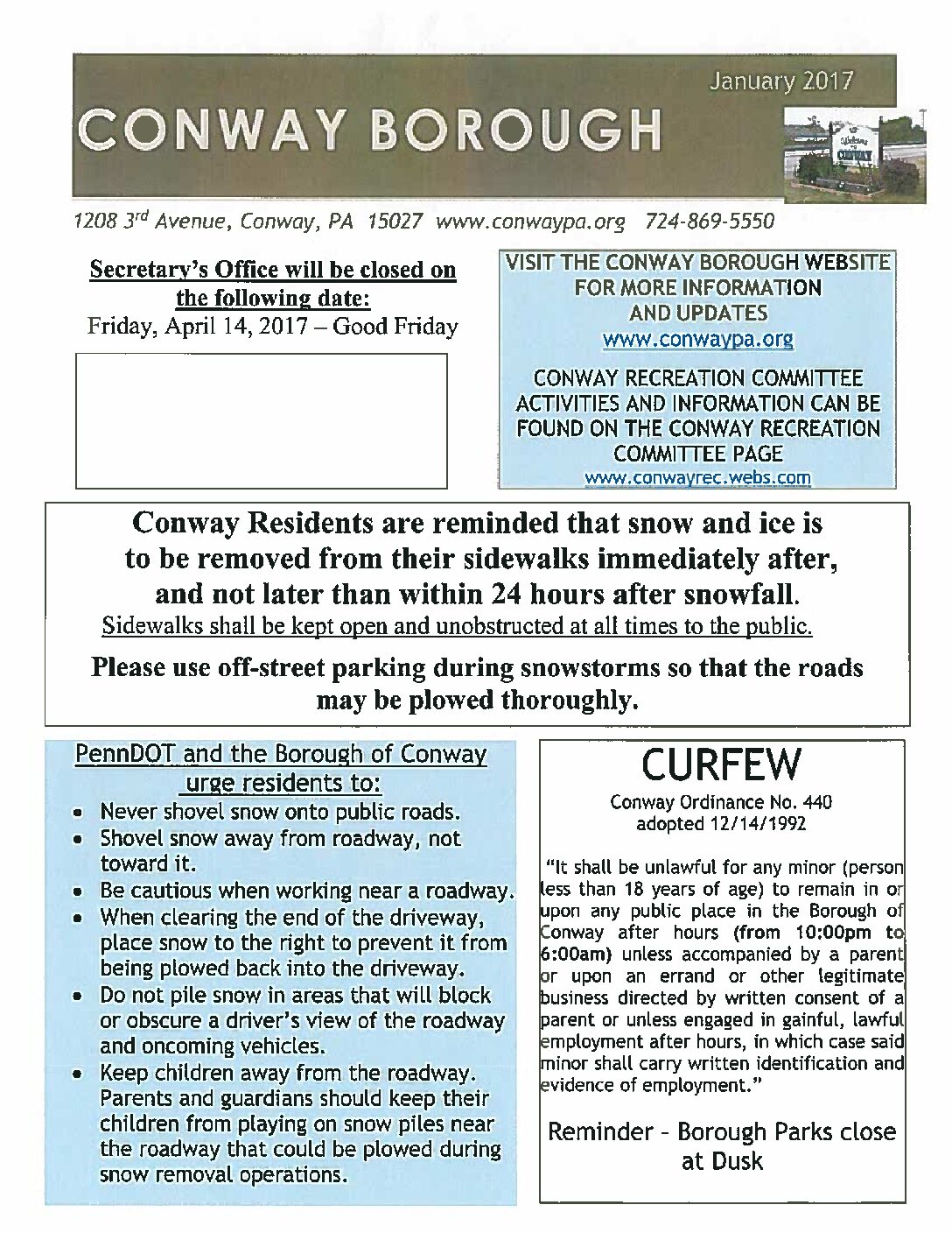 Thumbnail of the first page of 'January 2017 Newsletter'