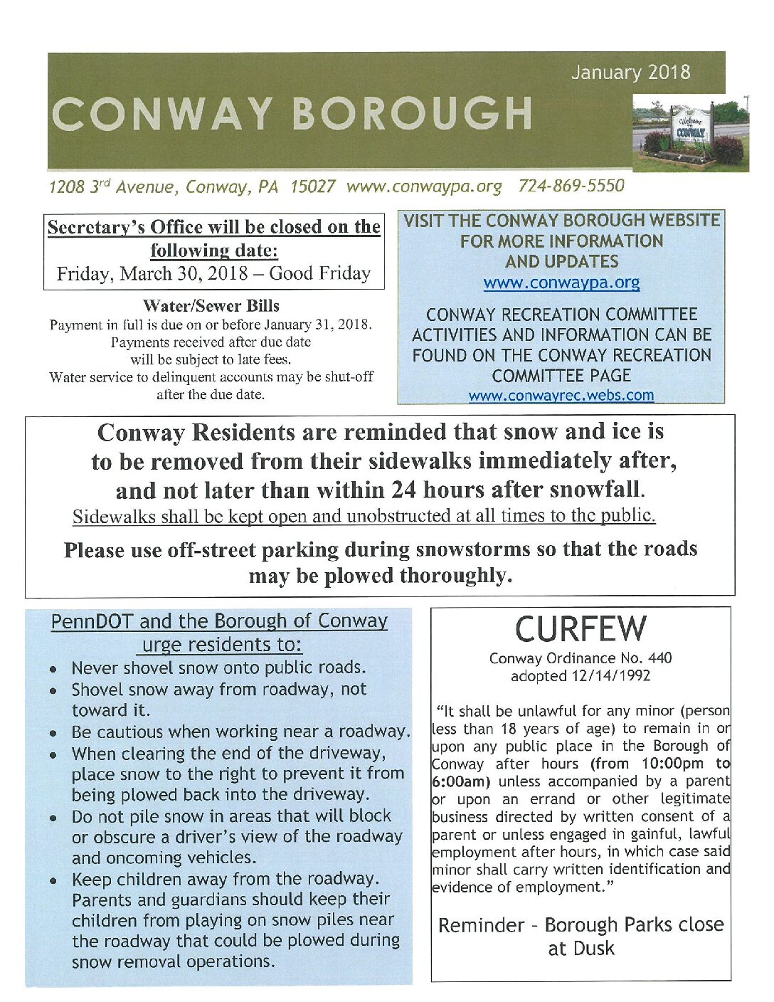 Thumbnail of the first page of 'January 2018 Newsletter'