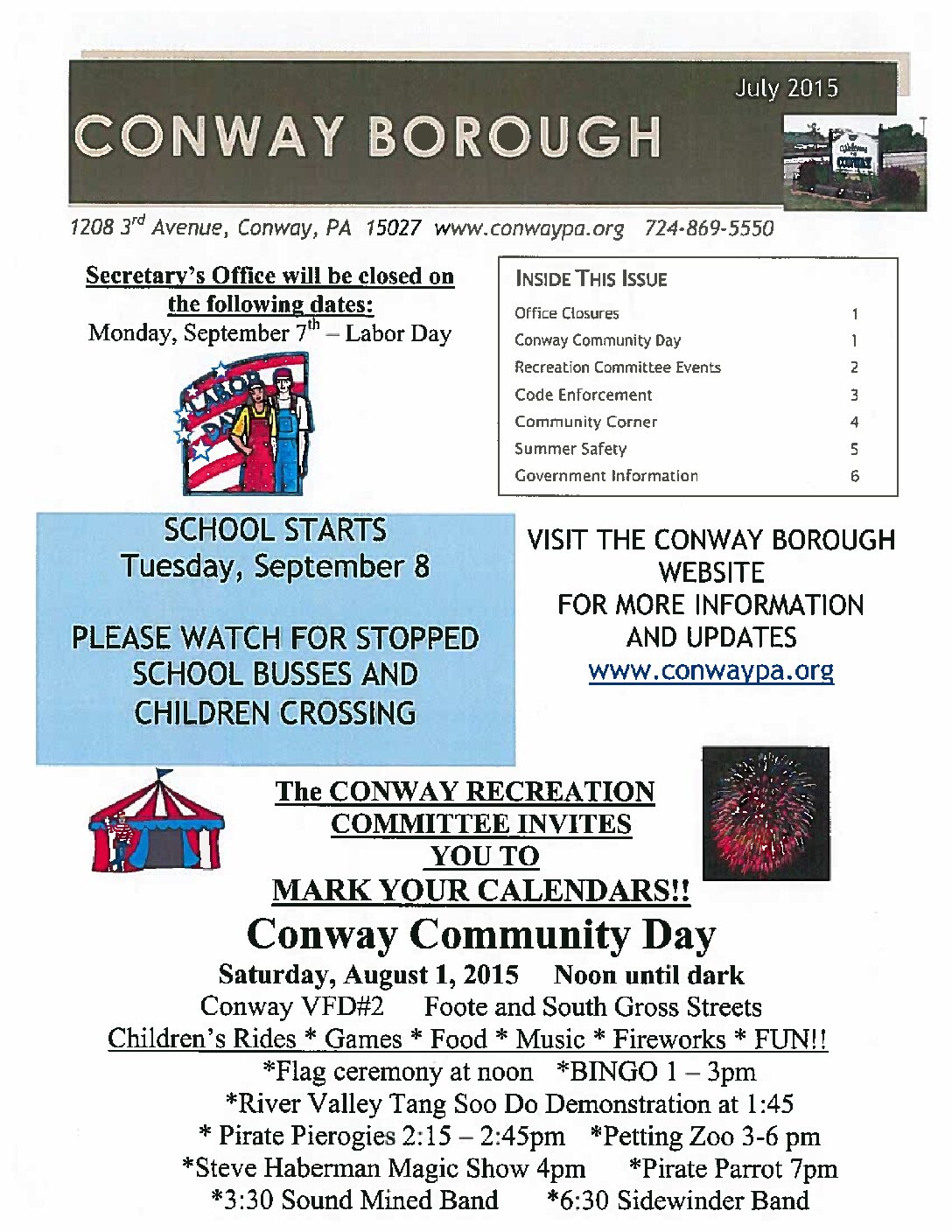 Thumbnail of the first page of 'July 2015 Newsletter'