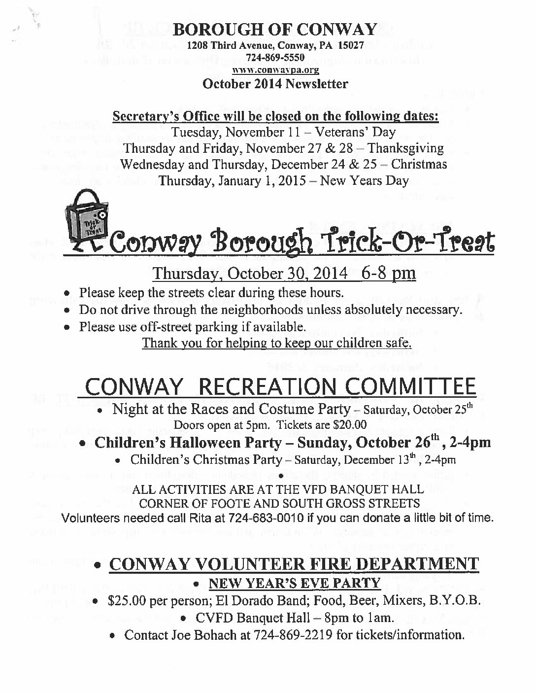 Thumbnail of the first page of 'October 2014 Newsletter'