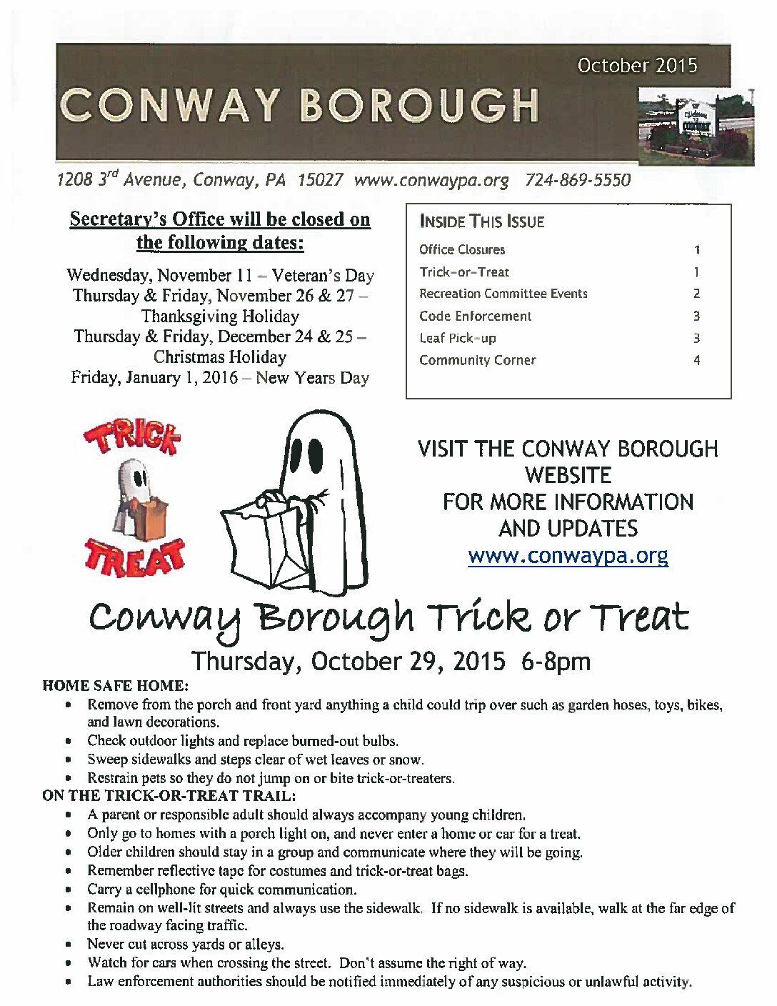 Thumbnail of the first page of 'October 2015 Newsletter'